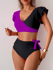 Emo - Womens High Waisted Bathing Suits Tummy Control Two Piece Swimsuits Ruffle Bikini Sets Criss Cross Ruched Swimwear