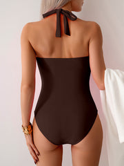 Emo - Women's One Piece Swimsuit V Neck Halter Swimwear Twist Front Ruched Tummy Control Bathing Suit