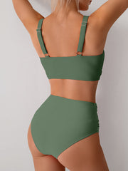Emo - Women's High Waisted Bikini Sets Solid Pleated 2 Piece Swimsuits Sexy Beach Sets with Removable Pads