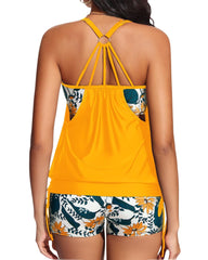 Emo - Tankini Swimsuits for Women Two Piece Tummy Control Bathing Suit with Shorts