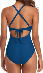 Emo - Women's One Piece Swimsuits Tummy Control Cutout High Waisted Bathing Suit Wrap Tie Back