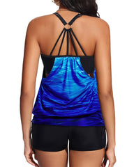 Emo - Tankini Swimsuits for Women Two Piece Tummy Control Bathing Suit with Shorts