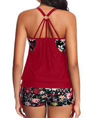 Emo - Tankini Swimsuits for Women Two Piece Tummy Control Bathing Suit with Shorts