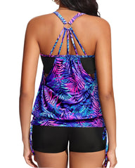 Emo - Tankini Swimsuits for Women Two Piece Tummy Control Bathing Suit with Shorts