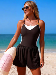 Emo - Women's One Piece Tummy Control Bathing Suits Color Block Full Coverage Swim Rompers