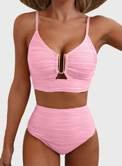 Emo - 2026 Summer Two Piece Bikini Set U-Wire Cutout High Waisted Swimsuit-Black