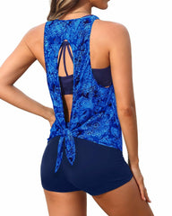 Emo - Women's 3 Piece Scoop Neck Criss Cross Tankini Swimsuits