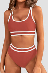 Emo - Women's High Waisted Bikini Sets Sporty Two Piece Swimsuits Color Block Cheeky High Cut Bathing Suits