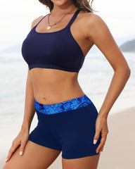 Emo - Women's 3 Piece Scoop Neck Criss Cross Tankini Swimsuits