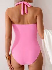 Emo - Women's One Piece Swimsuit V Neck Halter Swimwear Twist Front Ruched Tummy Control Bathing Suit