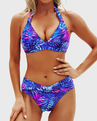 Emo - Women Two Piece Bathing Suits Push Up Bikini Set Halter Swimsuit Vintage Swimwear