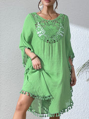 Women Swimsuit Coverup Crochet Chiffon Tassel Cover Ups Dress Summer Swimwear Beach Lace Pullover Bathing Suit