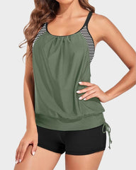 Emo - Tankini Swimsuits for Women Two Piece Tummy Control Bathing Suit with Shorts