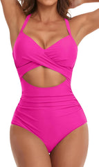 Emo - Women's One Piece Swimsuits Tummy Control Cutout High Waisted Bathing Suit Wrap Tie Back