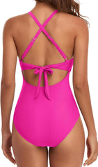 Emo - Women's One Piece Swimsuits Tummy Control Cutout High Waisted Bathing Suit Wrap Tie Back
