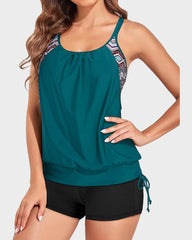 Emo - Tankini Swimsuits for Women Two Piece Tummy Control Bathing Suit with Shorts