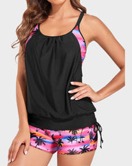Emo - Tankini Swimsuits for Women Two Piece Tummy Control Bathing Suit with Shorts