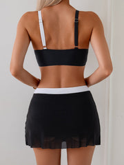 Emo - High Waisted Bikini Sets for Women Tummy Control Swimsuits Two Piece Bathing Suits Curvy Mesh Swim Skirts