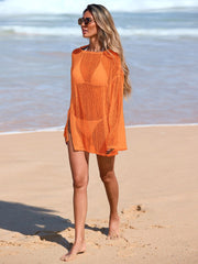 Women Beach Swimsuit Cover Up Sparkle Lightweight Sheer Sexy Crochet Mesh Long Sleeve One Piece Vacation Outfits