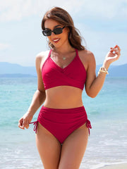 Emo - Womens High Waisted Bikini Sets Drawstring Tummy Control Swimsuits Crisscross Tie Back Bathing Suit