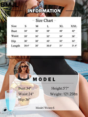 Emo - Women's One Piece Swimsuit Sports Adjustable Strap Bathing Suit Color Block Ribbed High Cut Swimsuits
