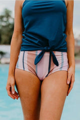 Emo - Tie Front Blouson Swim Tankini In Navy Blue