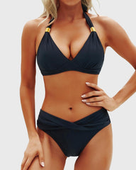 Emo - Women Two Piece Bathing Suits Push Up Bikini Set Halter Swimsuit Vintage Swimwear
