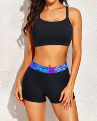 Emo - Women's 3 Piece Scoop Neck Criss Cross Tankini Swimsuits