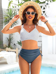 Emo - Womens High Waisted Bikini Sets Drawstring Tummy Control Swimsuits Crisscross Tie Back Bathing Suit