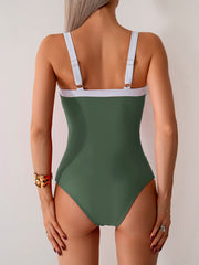 Emo - Women's One Piece Swimsuits Color Block Slimming Tummy Control Bathing Suit V Vired Full Coverage Swimwear