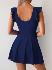 Emo - Women One Piece Swim Dress Tummy Control Swimsuit Slimming Ruffle Side Tie Kont Swimdress Bathing Suit
