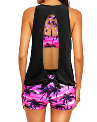 Emo - Women's 3 Piece Scoop Neck Criss Cross Tankini Swimsuits