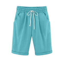 Emo - Women's Elastic Waist Knee Length Casual Cotton Bermuda Shorts with Drawstring