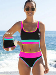 Womens Tummy Control 3 Piece Swimsuit with Skirt High Waisted Bikini