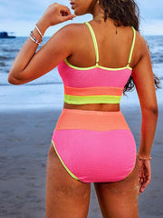 Emo - Women 2 Piece Bikini Set High Waisted Color Block Swimsuit Beach Scrunch Ribbed Bathing Suit