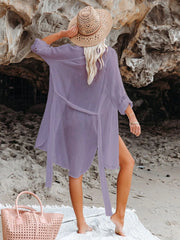 Emo - Black Solid Color Tie Sun-proof Belt Sexy V Neck Cover Up