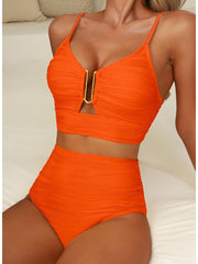 Emo - 2026 Summer Two Piece Bikini Set U-Wire Cutout High Waisted Swimsuit-Black