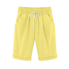 Emo - Women's Elastic Waist Knee Length Casual Cotton Bermuda Shorts with Drawstring