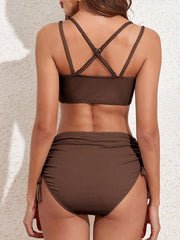 Emo - Women's Bikini Sets Two Piece Swimsuit V Neck High Waisted Ruched Tummy Control Bathing Suit