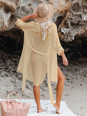 Emo - Black Solid Color Tie Sun-proof Belt Sexy V Neck Cover Up