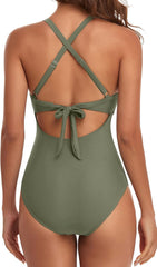 Emo - Women's One Piece Swimsuits Tummy Control Cutout High Waisted Bathing Suit Wrap Tie Back