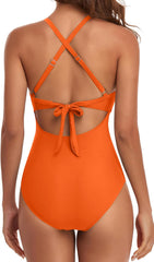 Emo - Women's One Piece Swimsuits Tummy Control Cutout High Waisted Bathing Suit Wrap Tie Back