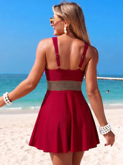 Emo - Women's Black V-Neck One-Piece Swim Dress with Waist Band Detail