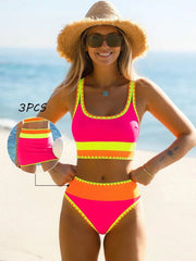 Womens Tummy Control 3 Piece Swimsuit with Skirt High Waisted Bikini