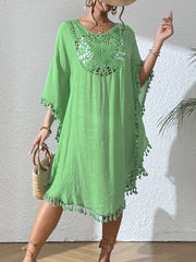 Women Swimsuit Coverup Crochet Chiffon Tassel Cover Ups Dress Summer Swimwear Beach Lace Pullover Bathing Suit