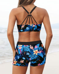 Emo - Women's 3 Piece Scoop Neck Criss Cross Tankini Swimsuits