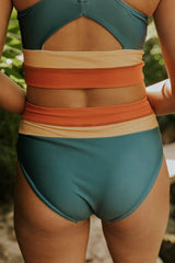 Emo - Red Colorblock Cut Back Bikini Set