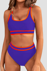 Emo - Women's High Waisted Bikini Sets Sporty Two Piece Swimsuits Color Block Cheeky High Cut Bathing Suits