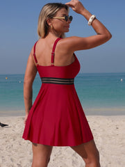Emo - Women's Tummy Control Weaving Conservative Skirt Style Split Swimsuit