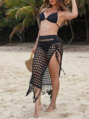 Women Sheer Cover Up Crochet High Waisted Fitted Summer Split Swimming Cover Up Skirt